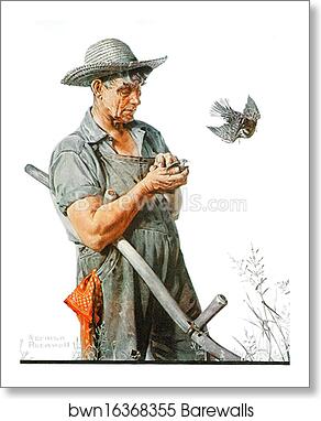 Farmer and Birds by Norman Rockwell, Art Print