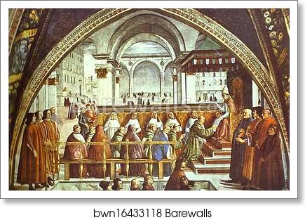 The Confirmation of the Rule of the Order of St. Francis by Pope Honorius III. Detail by Domenico Ghirlandaio, Art Print