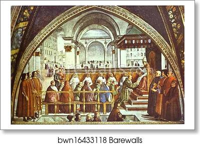 The Confirmation of the Rule of the Order of St. Francis by Pope Honorius III. Detail by Domenico Ghirlandaio, Art Print The Confirmation of the Rule of the Order of St. Francis by Pope Honorius III. Detail by Domenico Ghirlandaio, Art Print