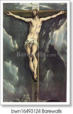Christ on the Cross with Landscapes by El Greco, Art Print