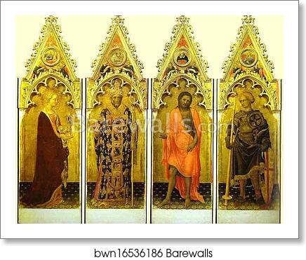 St. Mary Magdalene, St. Nicholas of Bari, St. John the Baptist, St. George. Side panels of the Quaratesi Polyptych by Gentile Da Fabriano, Art Print St. Mary Magdalene, St. Nicholas of Bari, St. John the Baptist, St. George. Side panels of the Quaratesi Polyptych by Gentile Da Fabriano, Art Print
