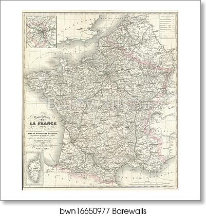 Nouvelle Carte del La France indiquant les Routes de Poste, les Routes Nationales & Departmentales aved les Distances en Kilometres by Victor Jules Levasseur, Art Print Nouvelle Carte del La France indiquant les Routes de Poste, les Routes Nationales & Departmentales aved les Distances en Kilometres by Victor Jules Levasseur, Art Print