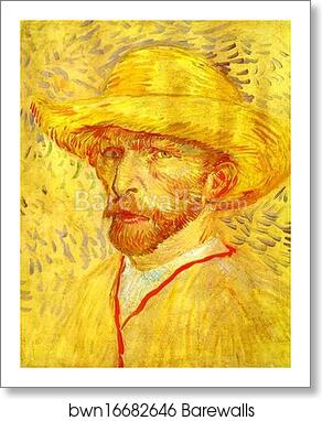 Self-portrait with Straw Hat by Vincent Van Gogh, Art Print