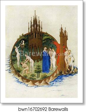 Les trÄ�s riches heures du Duc de Berry. The Expulsion from Paradise by Limbourg Brothers, Art Print