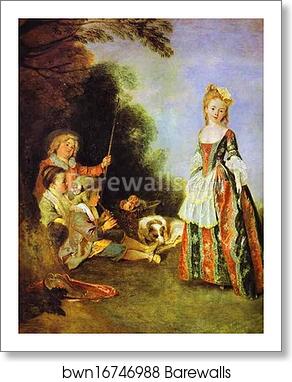 The Dance. Detail by Jean-Antoine Watteau, Art Print