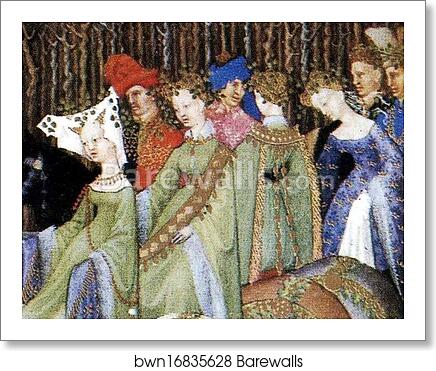 Les trÄ�s riches heures du Duc de Berry. May. Hotel de Neste, the Duke's Paris Residence. Detail by Limbourg Brothers, Art Print