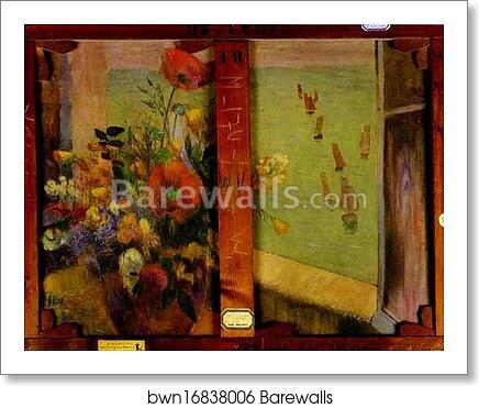 Bouquet of Flowers with a Window Open to the Sea (Reverse of Hay-Making in Brittany) by Paul Gauguin, Art Print