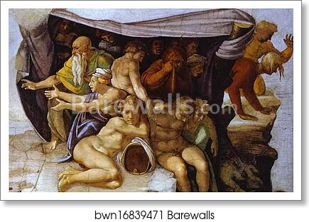 The Flood. Detail by Michelangelo, Art Print