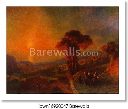 View of the Sea from the Mountains at Sunset. Crimea by Ivan Aivazovsky, Art Print