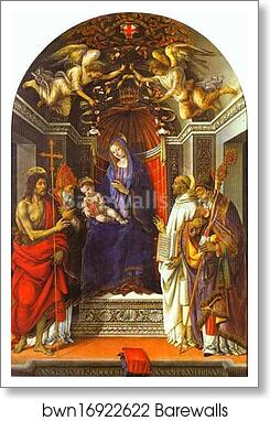 Madonna and Child Enthroned with St John the Baptist, St Victor, St Bernard and St Zenobius ("Altarpiece of the Otto di Pratica") by Filippino Lippi, Art Print