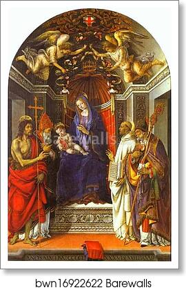 Madonna and Child Enthroned with St John the Baptist, St Victor, St Bernard and St Zenobius ("Altarpiece of the Otto di Pratica") by Filippino Lippi, Art Print Madonna and Child Enthroned with St John the Baptist, St Victor, St Bernard and St Zenobius ("Altarpiece of the Otto di Pratica") by Filippino Lippi, Art Print