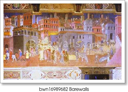 Allegory of Good Government: Effects of Good Government in the City by Ambrogio Lorenzetti, Art Print