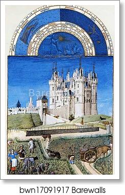 Les trÄ�s riches heures du Duc de Berry. September. Château de Saumur by Limbourg Brothers, Art Print