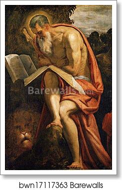 Saint Jerome in the Wilderness by Jacopo Robusti, Called Tintoretto, Art Print