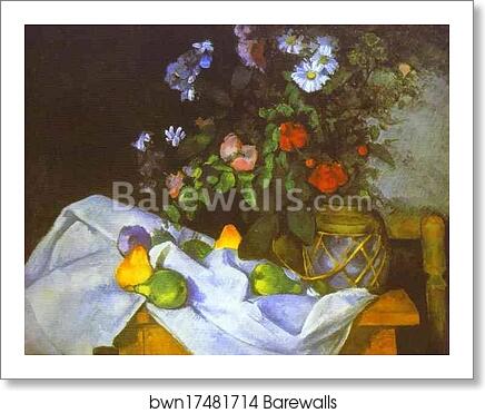 Still Life with Flowers and Fruit by Paul Cézanne, Art Print