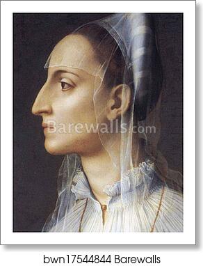 Portrait of Laura Battiferri. Detail by Agnolo Bronzino, Art Print