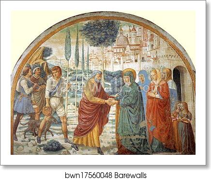 Tabernacle of the Visitation: Meeting at the Golden Gate by Benozzo Gozzoli, Art Print