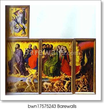 Beaune Altarpiece, interior showing the Last Judgment by Rogier Van Der Weyden, Art Print