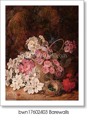 Still Life of Flowers, Bird's Nest and Basket by George Clare, Art Print