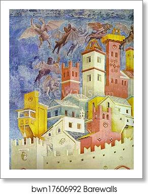 The Expulsion of the Demons from Arezzo. Detail by Giotto, Art Print