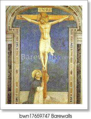 Christ on the Cross Adored by St. Dominic by Fra Angelico, Art Print