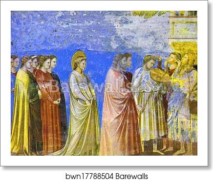 The Marriage Procession of the Virgin. Detail by Giotto, Art Print