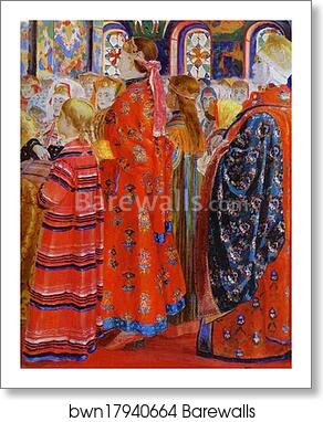 Russian Women of the XVII century in a Church. Detail by Andrey Ryabushkin, Art Print