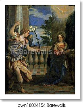 Annunciation. Detail by Paolo Veronese, Art Print