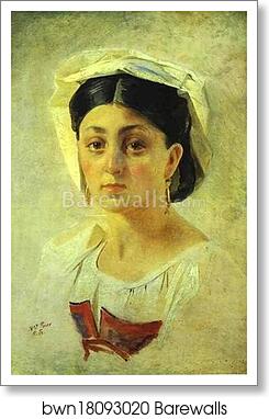 Young Italian Woman in a Folk Costume. Study by Nikolay Gay, Art Print