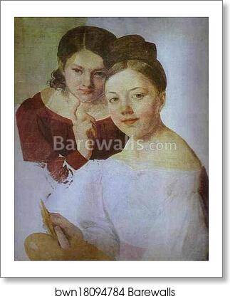 Portrait of Artist's Daughters Alexandra and Felisata by Alexey Venetsianov, Art Print Portrait of Artist's Daughters Alexandra and Felisata by Alexey Venetsianov, Art Print
