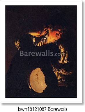 Two Boys Fighting over a Bladder by Joseph Wright Of Derby, Art Print