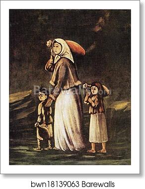 Peasant Woman with Children Goes for Water by Niko Pirosmani, Art Print
