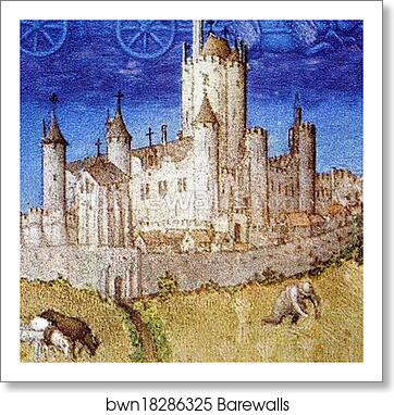 Les trÄ�s riches heures du Duc de Berry. August. Chateau d'Etampes. Detail by Limbourg Brothers, Art Print