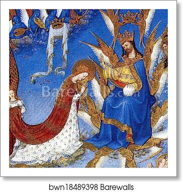 Les trÄ�s riches heures du Duc de Berry. Coronation of Mary. Detail by Limbourg Brothers, Art Print