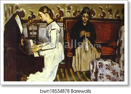 Girl at the Piano (Overture to Tannhäuser). Portrait of the Artist's Sister and Mother by Paul Cézanne, Art Print