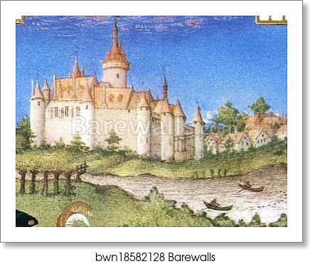 Les trÄ�s riches heures du Duc de Berry. April. Chateau de Dourdan. Detail by Limbourg Brothers, Art Print