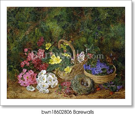 Bird's Nest and Two Flower Baskets by George Clare, Art Print