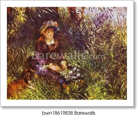 A Woman with A Dog (Portrait of Madame Renoir) by Pierre-Auguste Renoir, Art Print