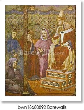 Preaching before Pope Honorius III. Detail by Giotto, Art Print