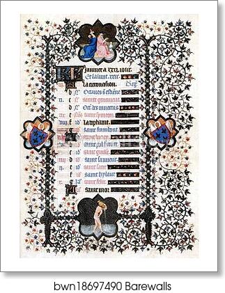 The Belles Heures of Jean de France, Duke de Berry. January by Limbourg Brothers, Art Print The Belles Heures of Jean de France, Duke de Berry. January by Limbourg Brothers, Art Print