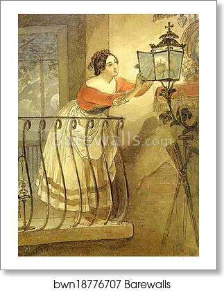 Italian Woman Lightning a Lamp Before the Image of Madonna by Karl Brulloff, Art Print Italian Woman Lightning a Lamp Before the Image of Madonna by Karl Brulloff, Art Print