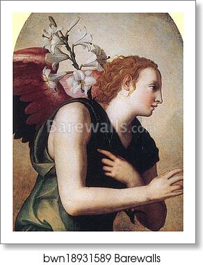 Annunciation (left panel). Detail by Agnolo Bronzino, Art Print