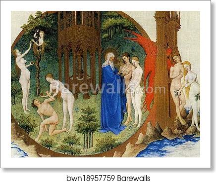 Les trÄ�s riches heures du Duc de Berry. The Expulsion from Paradise. Detail by Limbourg Brothers, Art Print