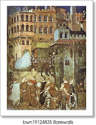 Allegory of Good Government: Effects of Good Government in the City. Detail by Ambrogio Lorenzetti, Art Print Allegory of Good Government: Effects of Good Government in the City. Detail by Ambrogio Lorenzetti, Art Print