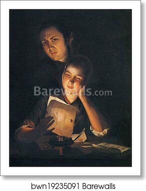 Girl Reading a Letter by Candlelight, With a Young Man Peering over Her Shoulder by Joseph Wright Of Derby, Art Print