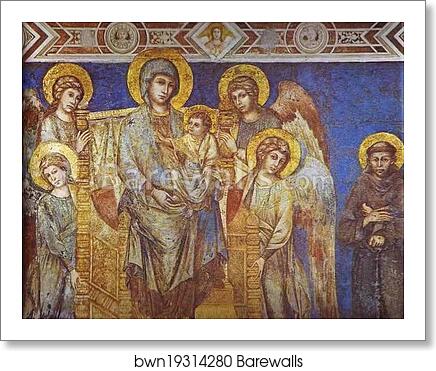 Madonna with Angels and St. Francis. Detail by Cimabue, Art Print
