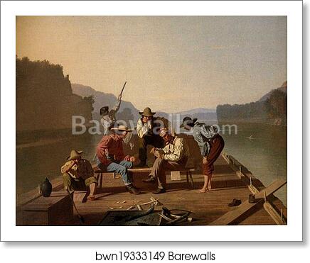 Raftsmen Playing Cards by George Caleb Bingham, Art Print