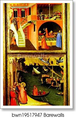 St. Nicholas Revives a Boy and St. Nicholas Saves Mira from Famine by Ambrogio Lorenzetti, Art Print St. Nicholas Revives a Boy and St. Nicholas Saves Mira from Famine by Ambrogio Lorenzetti, Art Print