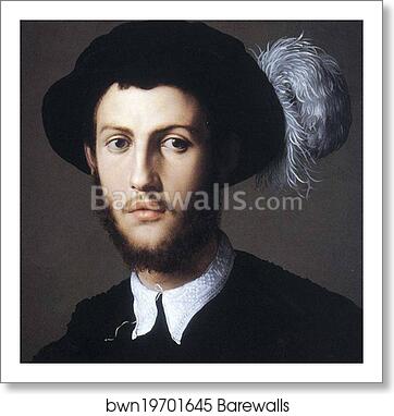Portrait of Young Man in a Hat with a Feather. Detail by Agnolo Bronzino, Art Print