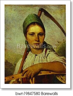 Pelageya. Peasant Woman with Scythe and Rake by Alexey Venetsianov, Art Print Pelageya. Peasant Woman with Scythe and Rake by Alexey Venetsianov, Art Print